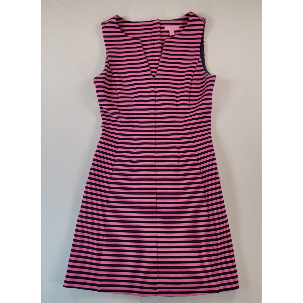 Lilly‎ Pulitzer Brielle Dress S Pink Navy Stripe Fit Flare Preppy Resort Mini